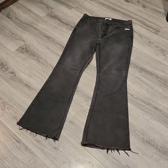 Black Washed Unpublished Raw Hem Flare Jeans - Picture 5 of 8